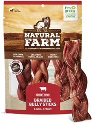 Natural Farm Odor-Free Braided Bully Sticks Dog Treats, 6-in, 3 count