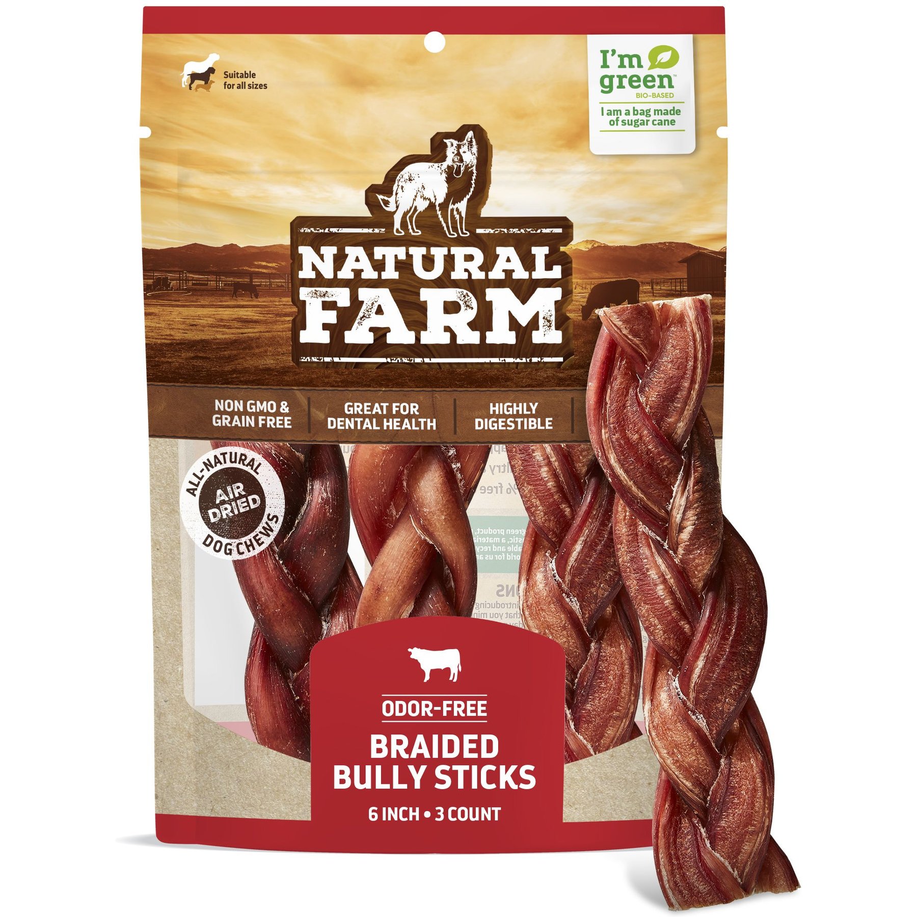 Natural Farm Odor-Free Braided Bully Sticks Dog Treats