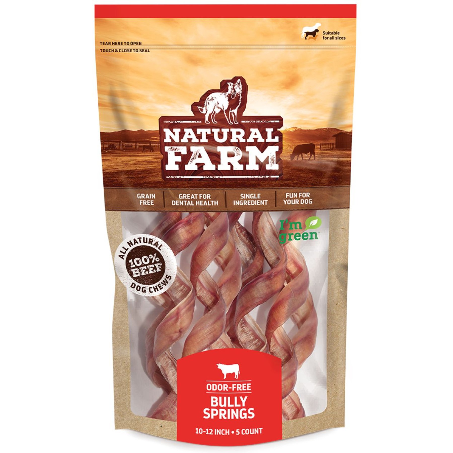 Natural Farm Odor-Free Curly Bully Sticks Dog Treats, 10-12-in, 5 count