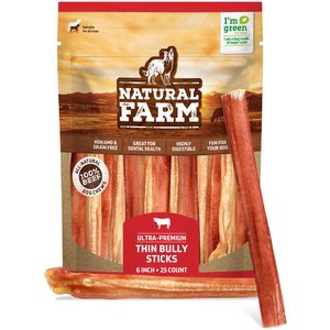 Natural Farm Odor-Free Thin Bully Sticks Dog Treats, 6-in, 25 count