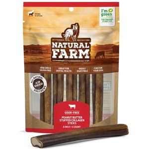 Natural Farm Peanut Butter Stuffed Collagen Dog Treats, 6-in, 5 count