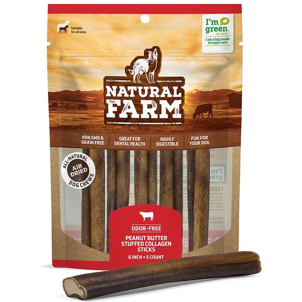 Natural Farm Peanut Butter Stuffed Collagen Dog Treats, 6-in, 5 count