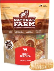 Natural Farm Odor-Free Beef Trachea Dog Treats, 3-in, 12 count