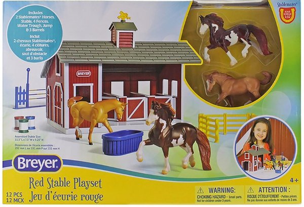 BREYER Horses Stablemates Red Stable 12 Piece Set With 2 Horses ...