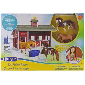 Breyer Horses Stablemates Red Stable 12 Piece Set with 2 Horses Collectible Toy Horse Playset