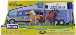 Breyer Horses Breyer Farms Land Rover & Tag-a-Long Trailer Horses Playset with 2 Horses Collectible Toy Horse Set