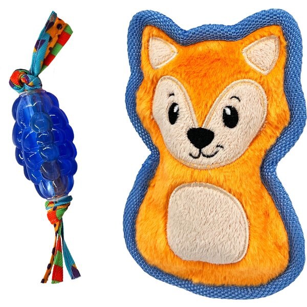 PETSTAGES Mini Orka Dental Toy & Fox Durable Plush Dog Toy, XSmall, 2