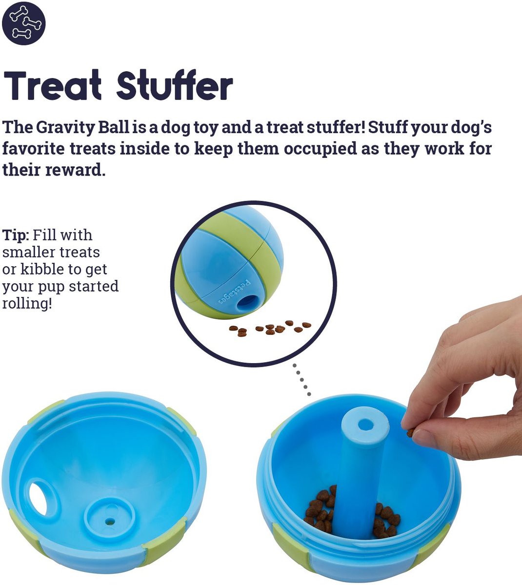 PETSTAGES Gravity Ball Rolling Treat Stuffer Squeaky Interactive Dog