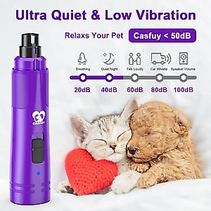 Casfuy 2-Speed Electric Dog Nail Grinder with LED Light, Purple