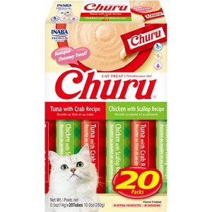 Inaba Churu Seafood & Chicken Variety Pack Grain-Free Lickable Cat Treats, 0.5-oz tube, 20 count