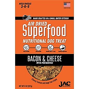 JAC Pet Nutrition Air-Dried Bacon & Cheese Superfood Dog Treat, 8-oz pouch