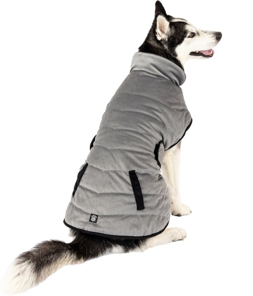 PETRAGEOUS DESIGNS Tahoe Puffer Dog Coat, Silver, XLarge