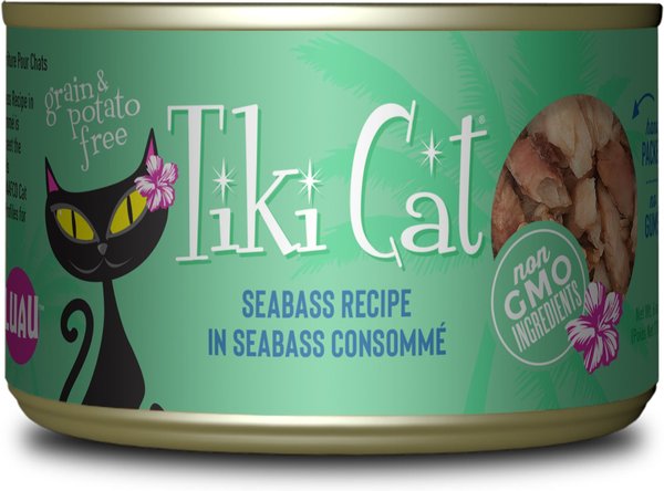 Tiki Cat Oahu Luau Seabass in Seabass Consomme Grain-Free Canned Cat Food, 6-oz, case of 8 slide 1 of 9