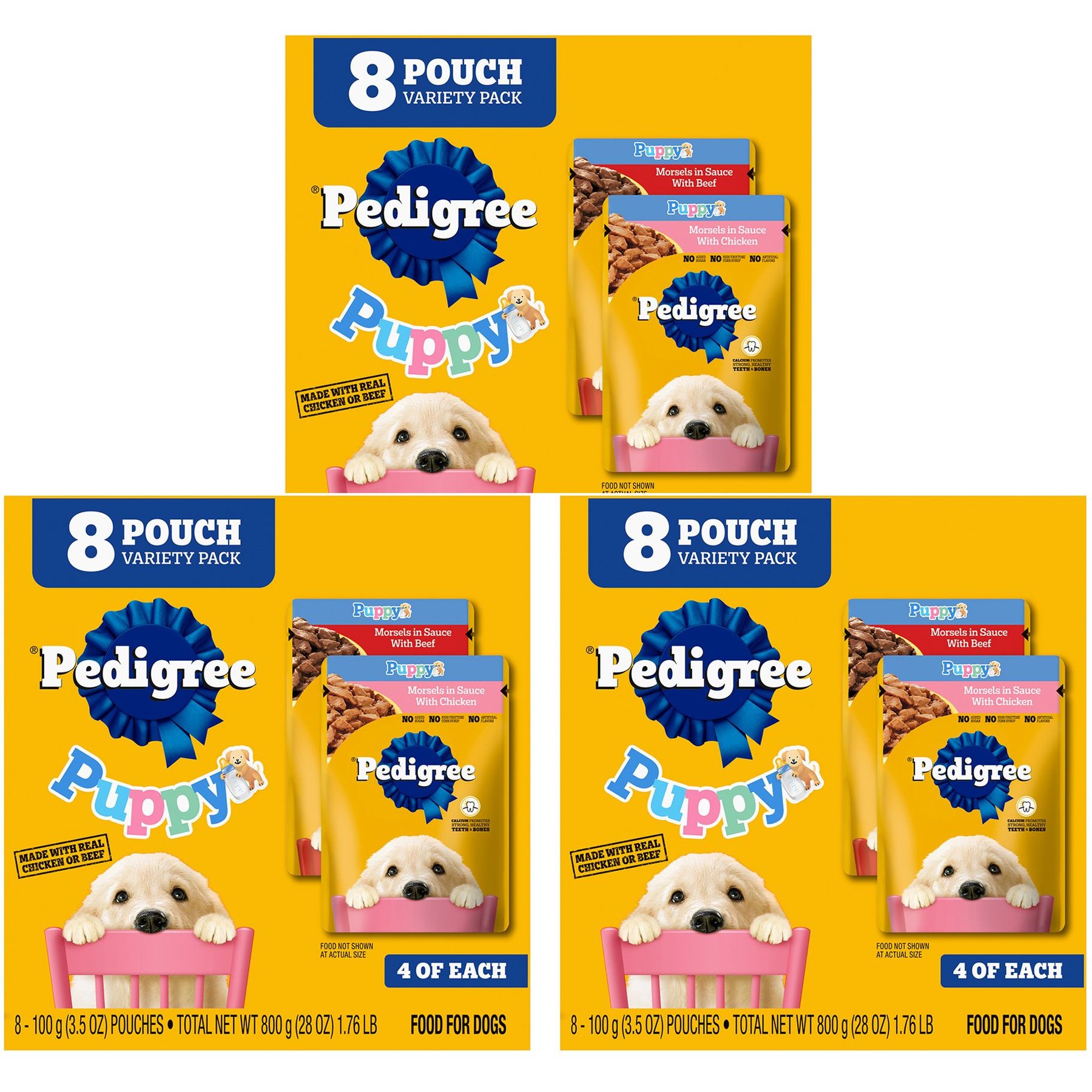 PEDIGREE Puppy Variety Pack Morsels in Sauce with Beef Chicken Wet Dog Food Pouches 3.5 oz pouch pack of 24 Chewy