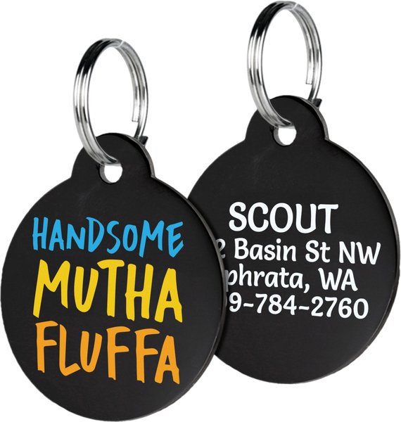 GoTags Handsome Mutha Fluffa Round Personalized Dog ID Tag