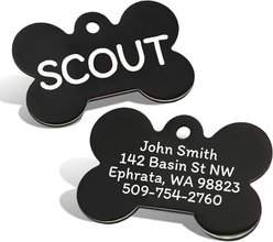 GoTags Black Steel Bone Personalized Dog ID Tag, Regular