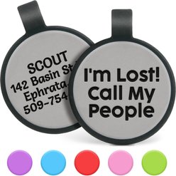 GoTags Silent Silicone I'm Lost! Call My People Personalized Dog ID Tag, Grey