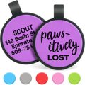 GoTags Silent Silicone Pawsitively Lost Personalized Dog ID Tag, Purple