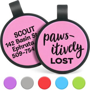 GoTags Silent Silicone Pawsitively Lost Personalized Dog ID Tag, Pink