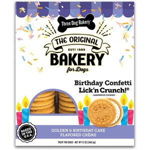 Three Dog Bakery Birthday Confetti Lick'n Crunch Dog Treats, 13-oz box