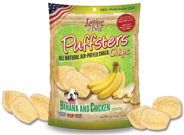 LOVING PETS Puffsters Banana & Chicken Dog Crunchy Treat, 4-oz bag ...