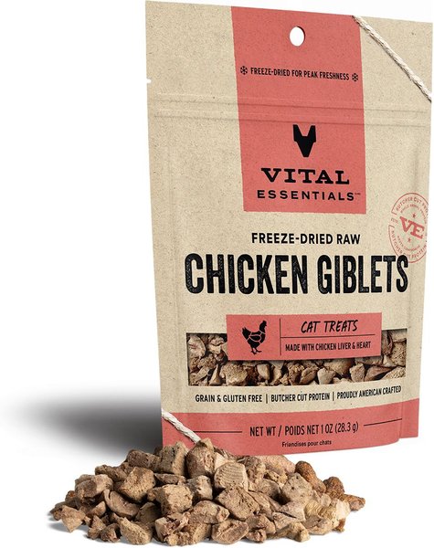 Vital Essentials Chicken Giblets Freeze-Dried Raw Cat Treats, 1-oz bag slide 1 of 7