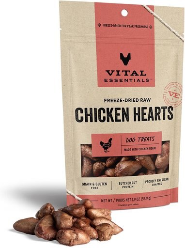 Vital Essentials Chicken Hearts Freeze-Dried Raw Dog Treats, 1.9-oz bag
