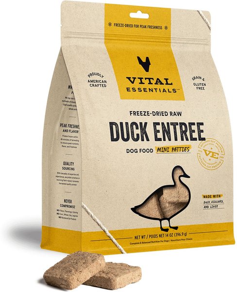 Vital Essentials Duck Mini Patties Entree Freeze-Dried Raw Dog Food, 14-oz bag slide 1 of 4