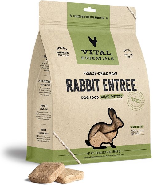 Vital Essentials Rabbit Mini Patties Entree Freeze-Dried Raw Dog Food, 14-oz bag slide 1 of 3