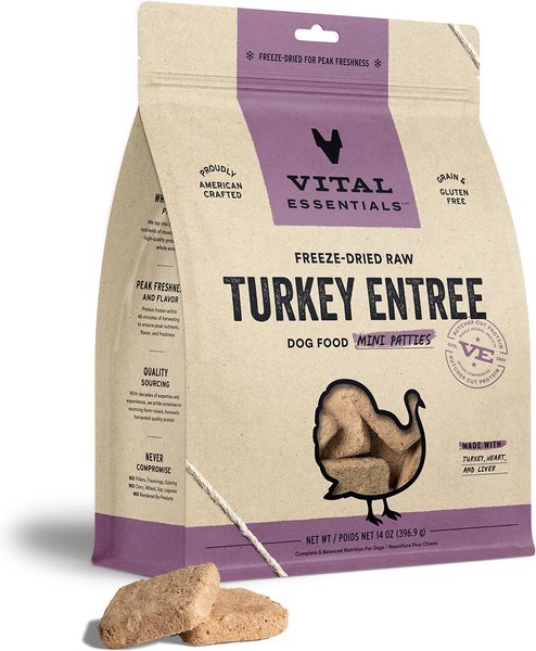 Vital Essentials Turkey Mini Patties Entree Freeze-Dried Raw Dog Food, 14-oz bag slide 1 of 7