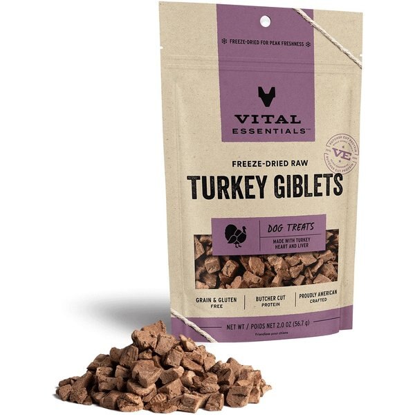 VITAL ESSENTIALS Turkey Giblets FreezeDried Raw Dog Treats 2oz bag