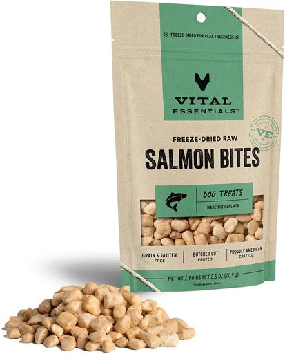 Vital Essentials Salmon Bites Freeze-Dried Raw Dog Treats, 2.5-oz bag