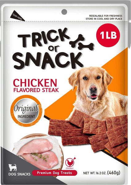 Trick or Snack Natural Smoked Delicious Soft Tender Nutritious Healthy Chicken Jerky Dog Treats, 1-lb bag