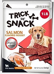 Trick or Snack Natural Smoked Delicious Soft Tender Nutritious Healthy Salmon Jerky Dog Treats, 1-lb bag