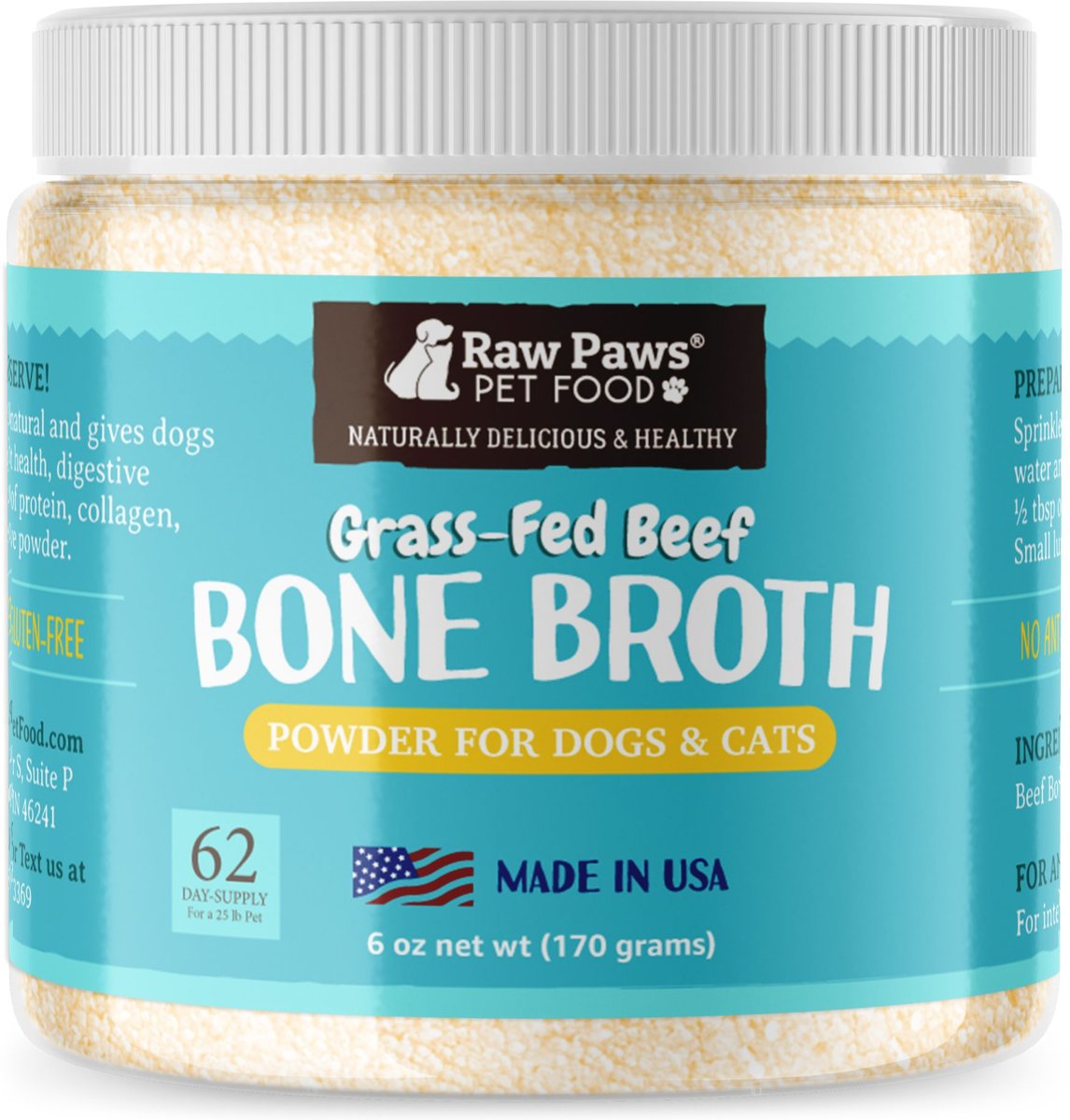 RAW PAWS GrassFed Beef Bone Broth Powder Dog & Cat Food Topper, 6oz