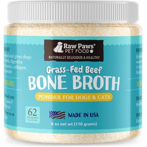 Raw Paws Grass-Fed Beef Bone Broth Powder Dog & Cat Food Topper, 6-oz jar