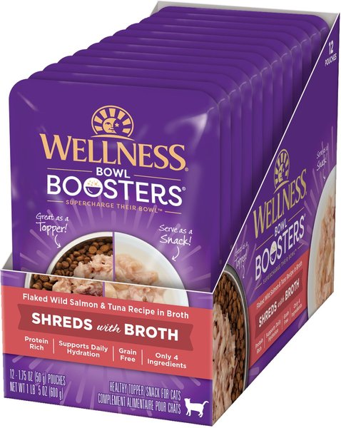 Wellness Bowl Boosters Flaked Salmon & Tuna Wet Cat Topper, 1.75-oz pouch, case of 12 slide 1 of 9