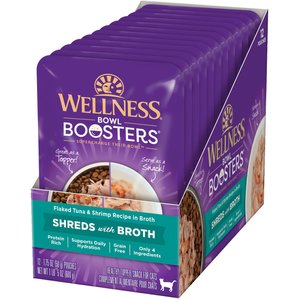 Wellness Bowl Boosters Flaked Tuna & Shrimp Wet Cat Topper, 1.75-oz pouch, case of 12