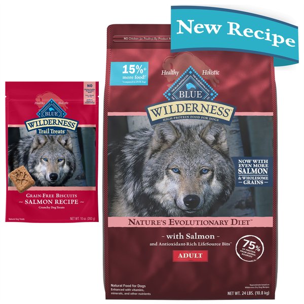 Blue Buffalo Wilderness Salmon Dry Food + Trail Treats Salmon Biscuits Dog Treats slide 1 of 9