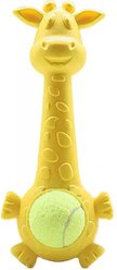 EYS Giraffe Chew Toy with Embedded Tennis Ball Dog Toy, Yellow