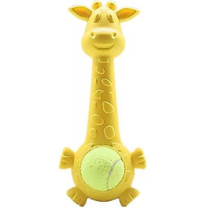 EYS Giraffe Chew Toy with Embedded Tennis Ball Dog Toy, Yellow
