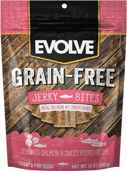 Evolve Salmon & Sweet Potato Recipe Jerky Bites Grain-Free Dog Treats, 12-oz bag slide 1 of 8
