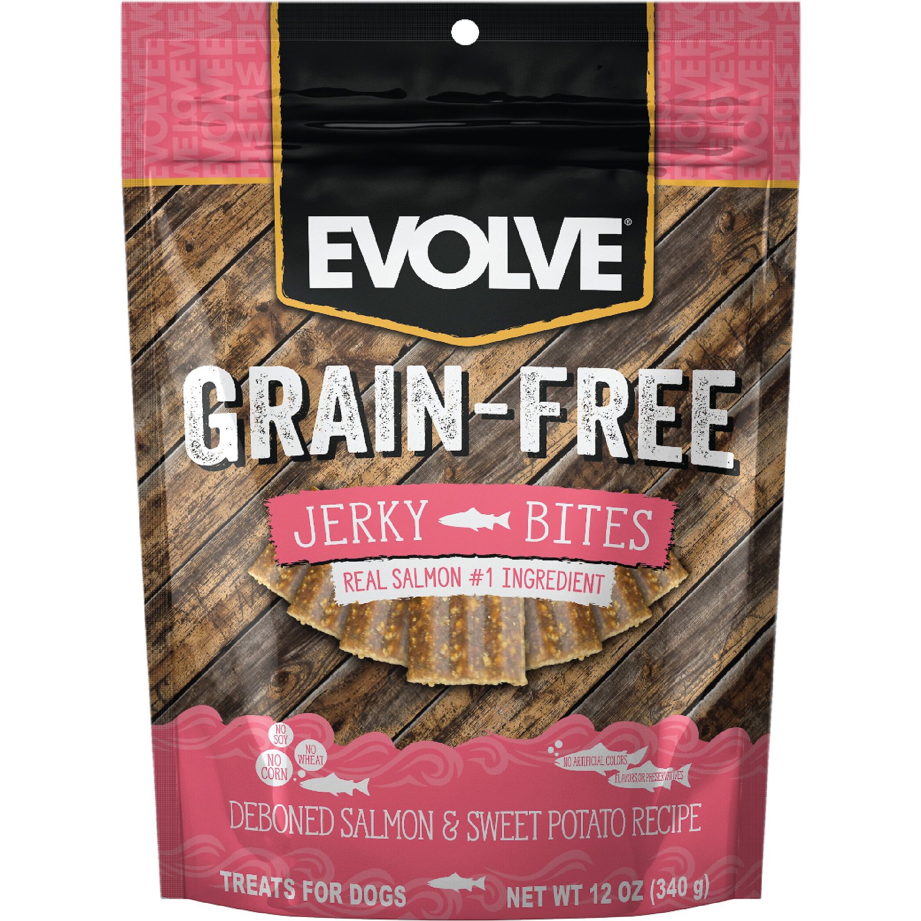 EVOLVE Salmon Sweet Potato Recipe Jerky Bites Grain Free Dog