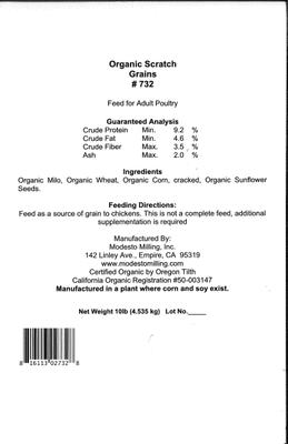 Show full view: Modesto Milling Organic 9.2% Protein Scratch Chicken Feed, 10-lb bag slide 4 of 6