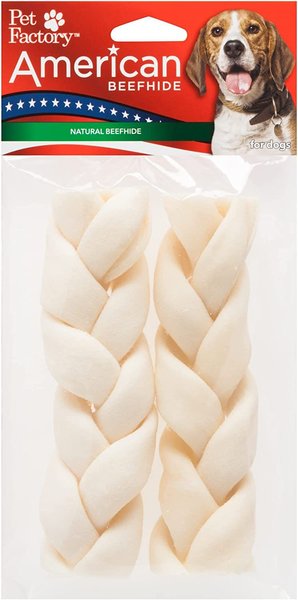 Pet Factory American Beefhide 6-inch Braided Sticks Natural Flavored Chewy Dog Treats, 2 count