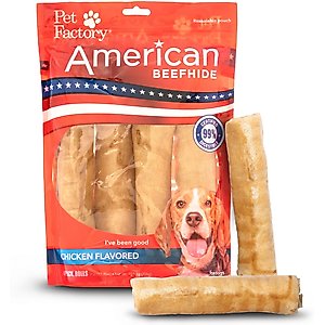Pet Factory American Beefhide 7-inch Rolls Chicken Flavored Chewy Dog Treats, 4 count