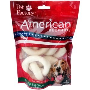 Pet Factory American Beefhide 3-inch Bagels Chicken Flavored Chewy Dog Treats, 4 count