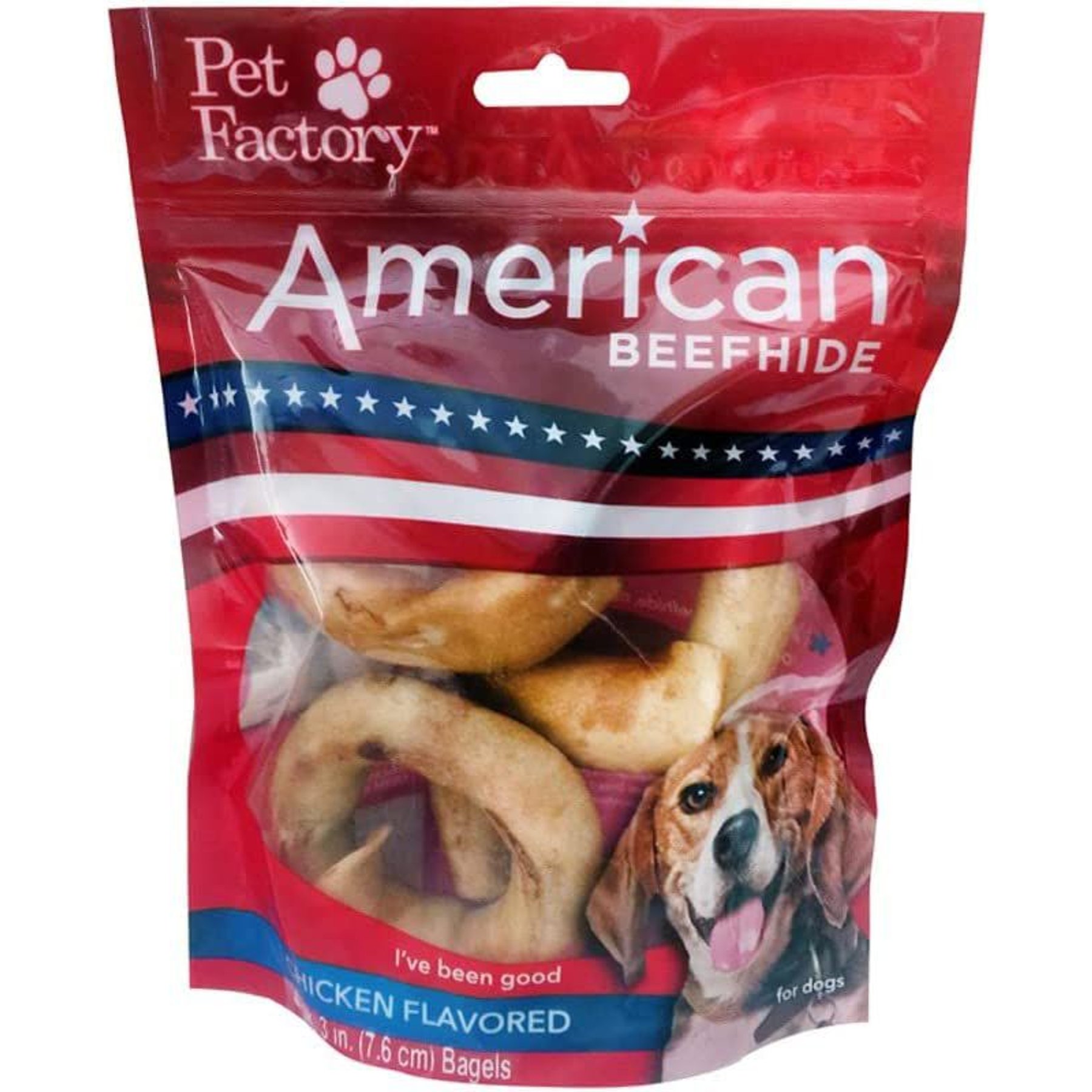 Pet Factory American Beefhide 3-inch Donuts Chicken Flavored Chewy Dog Treats, 8 count
