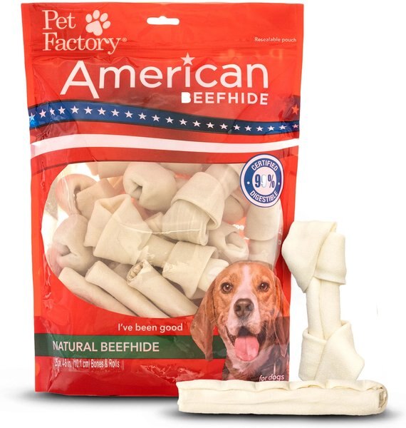 PET FACTORY American Beefhide 4 to 5inch Assorted Natural Flavored Bones & Chip Rolls Chewy Dog