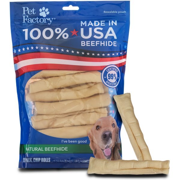 PET FACTORY Beefhide 5inch Chip Rolls Natural Flavored Chewy Dog